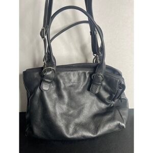 Derek Alexander Black Pebbled Leather Multi Compartment Crossbody Satchel Bag